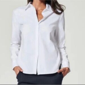 Spanx Womens White Long Sleeve Button Down Shirt Stretch Cotton Small NWT NEW
